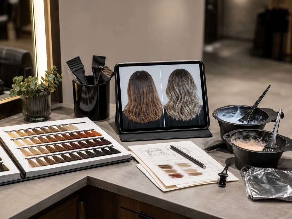 Hair colour consultation at a salon station
